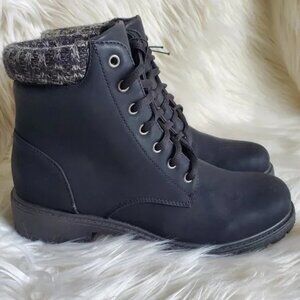 London Rag Black Nolan Lace Up Padded Collar Boots SZ 8